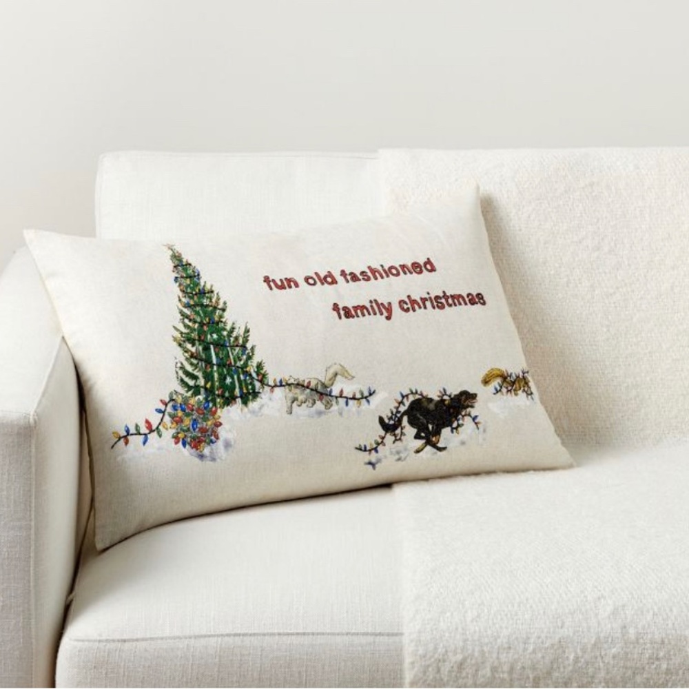 Pottery Barn National Lampoons Christmas Vaca Christmas Embroidered Throw Pillow